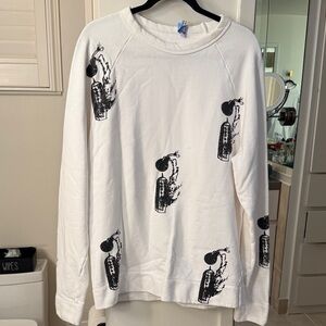 White Sweatshirt with Black Graphic Print
